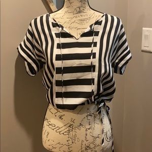 BCBG striped drawstring blouse